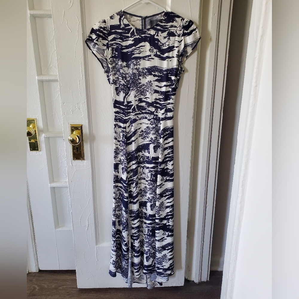 2018 Reformation Dress Toile Print Open Back Maxi